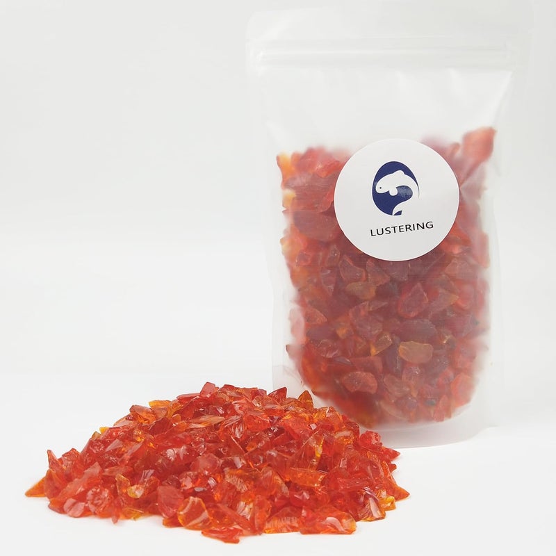 LUSTERING High Luster Crushed Glass Glitter, 6-9mm Fire Glass, Broken Glass, Glass Chips for Fire Pit Crafts DIY Epoxy Resin Art, Geode Painting, Vase Filler, Aquarium Garden Decor,330g (Orange Red) - Image 4